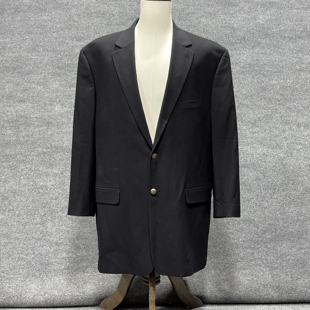 GS Blazer Mens 50 Long Black 2 Button Gold Tone Buttons Lined Jacket Sport Coat